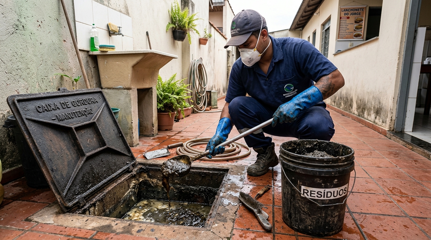 Remoção de resíduos da caixa de gordura em Indaiatuba‑SP