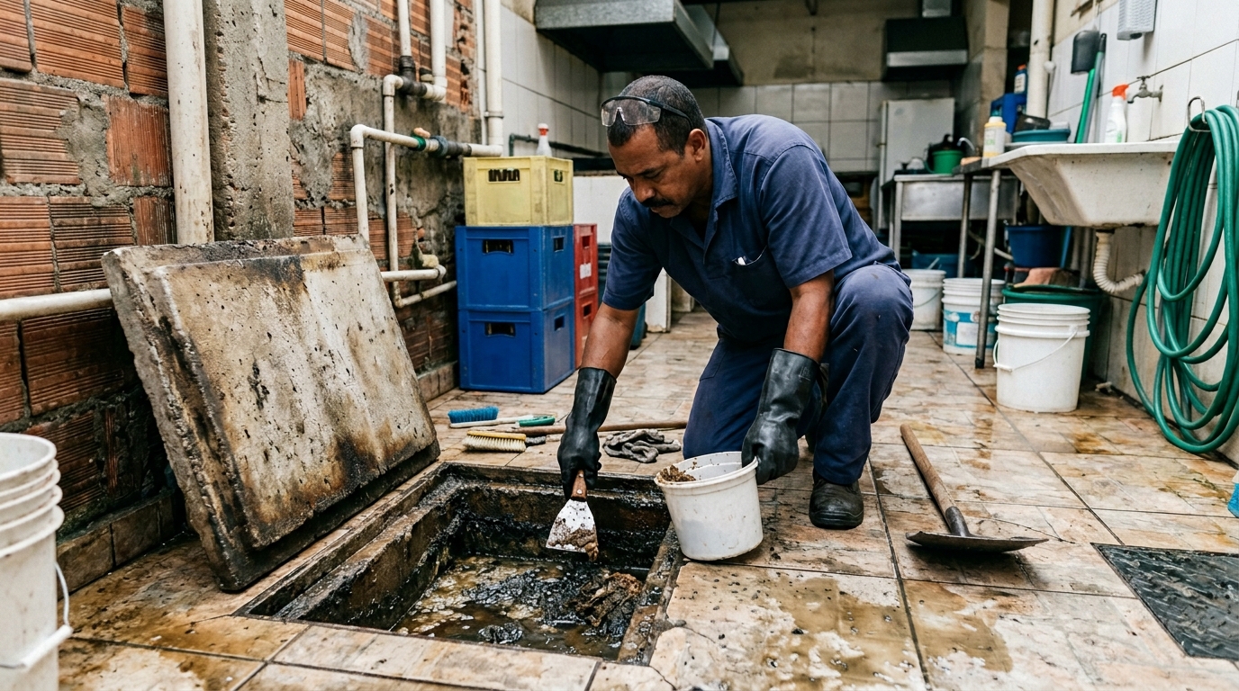 Limpeza de caixa de gordura residencial em Indaiatuba‑SP